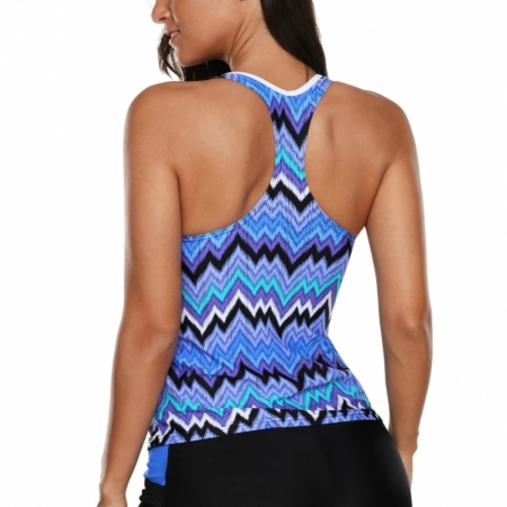 Blue Tone Multicolor Two Pieces Tankini Set - Picture 4 of 5